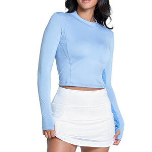 Women`s Mock Neck Hip Fit Long Sleeve Tennis Top Powder Apparel Lucky In Love