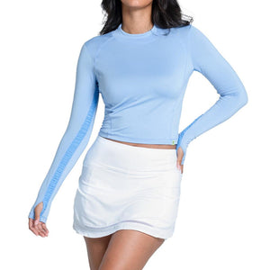 Women`s Mock Neck Hip Fit Long Sleeve Tennis Top Powder Apparel Lucky In Love