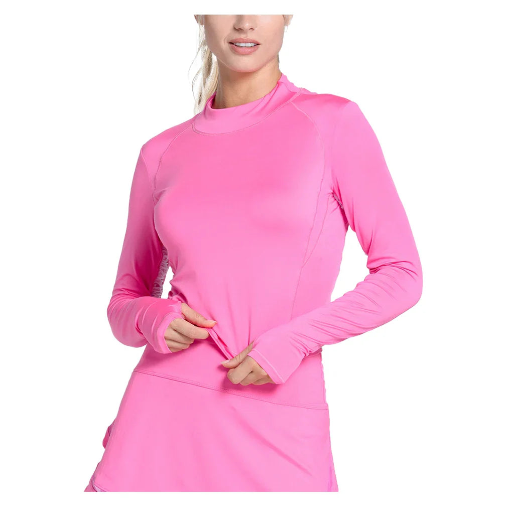 Women`s Mock Neck Hip Fit Long Sleeve Tennis Top Taffy Apparel Lucky In Love