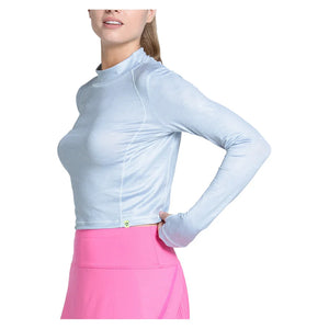 Women`s Mock Neck Hip Fit Long Sleeve Tennis Top Heather Grey Apparel Lucky In Love