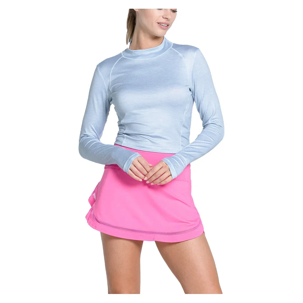 Women`s Mock Neck Hip Fit Long Sleeve Tennis Top Heather Grey Apparel Lucky In Love