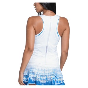 Women`s Shibori Stripe Tennis Tank with Bra White Apparel Lucky In Love