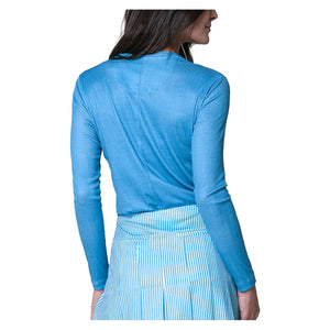 Women`s Linen Play Henley Long Sleeve Tennis Top Periwinkle Apparel Lucky In Love