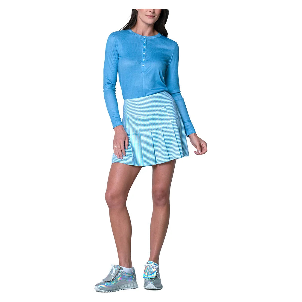 Women`s Linen Play Henley Long Sleeve Tennis Top Periwinkle Apparel Lucky In Love