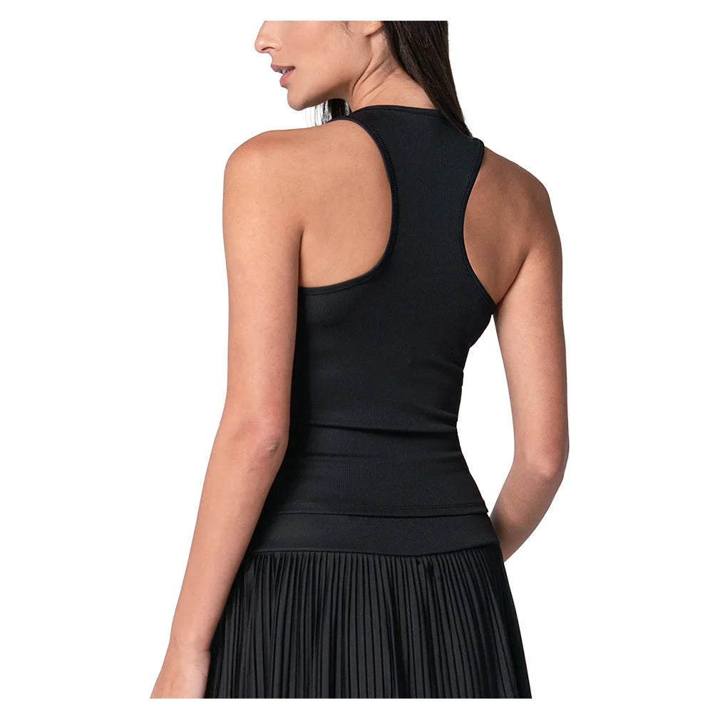 Women`s Racer Rib Tennis Tank Black Apparel Lucky In Love