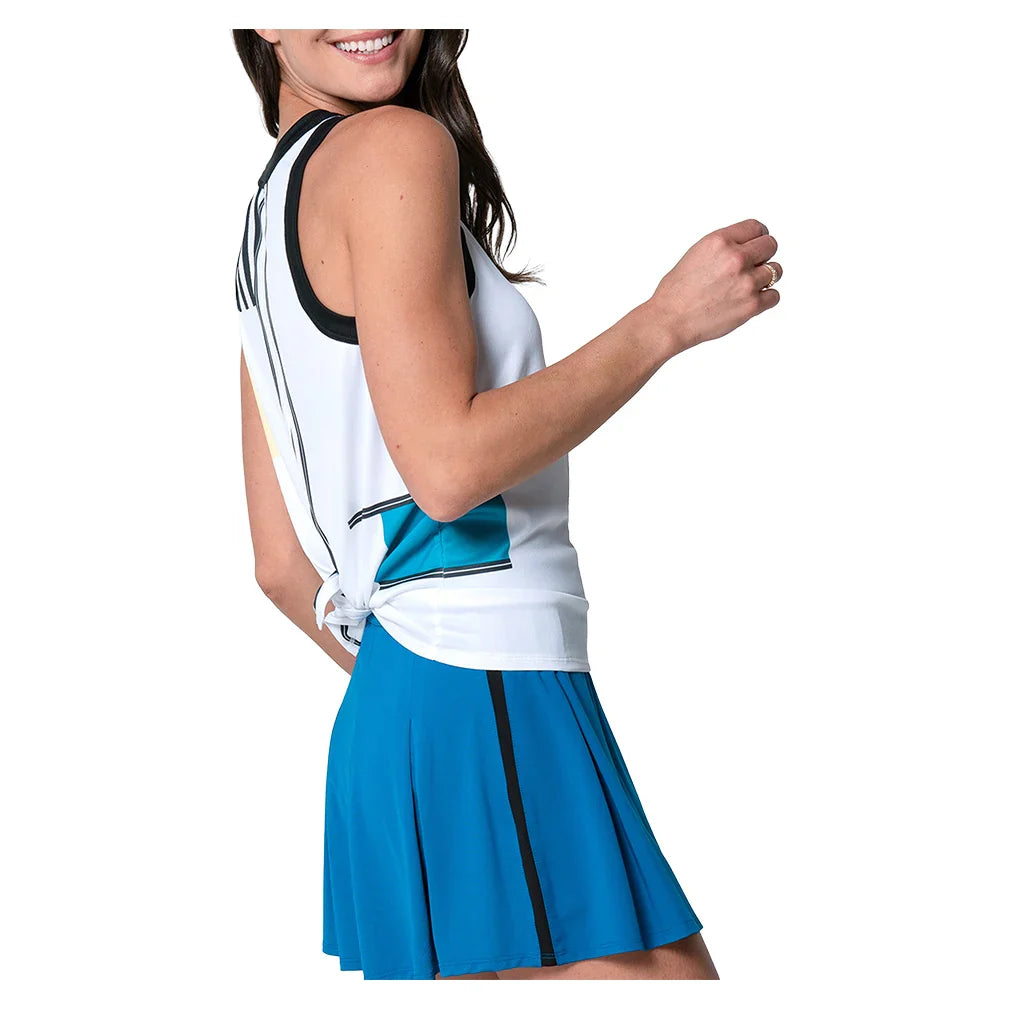 Women`s Stripe It Up Tie Back Tennis Tank White Apparel Lucky In Love