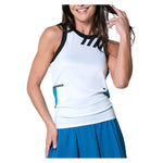 Women`s Stripe It Up Tie Back Tennis Tank White Apparel Lucky In Love