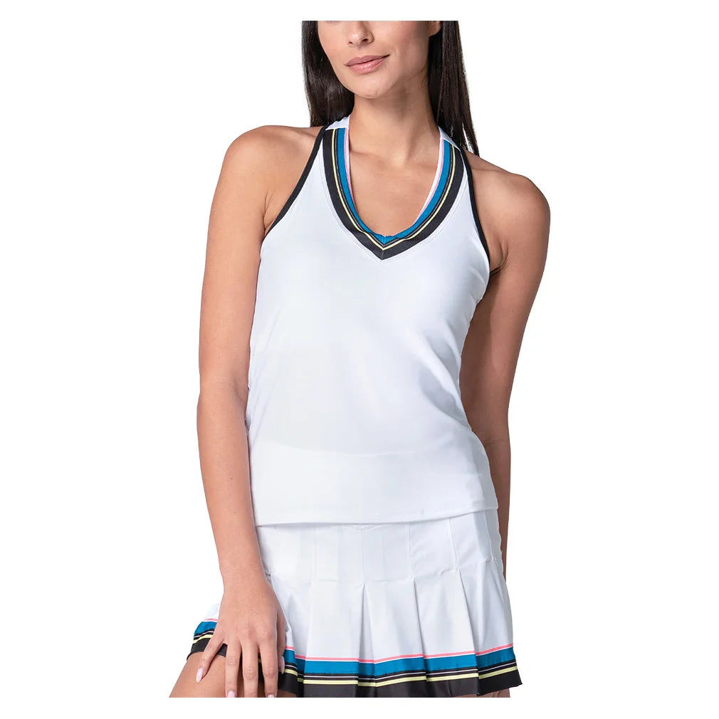 Women`s Stripe Hype Tennis Tank with Bra White Apparel Lucky In Love
