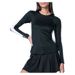 Women`s Stripe It Up Long Sleeve Tennis Top Black Apparel Lucky In Love