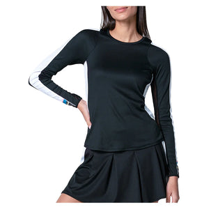 Women`s Stripe It Up Long Sleeve Tennis Top Black Apparel Lucky In Love