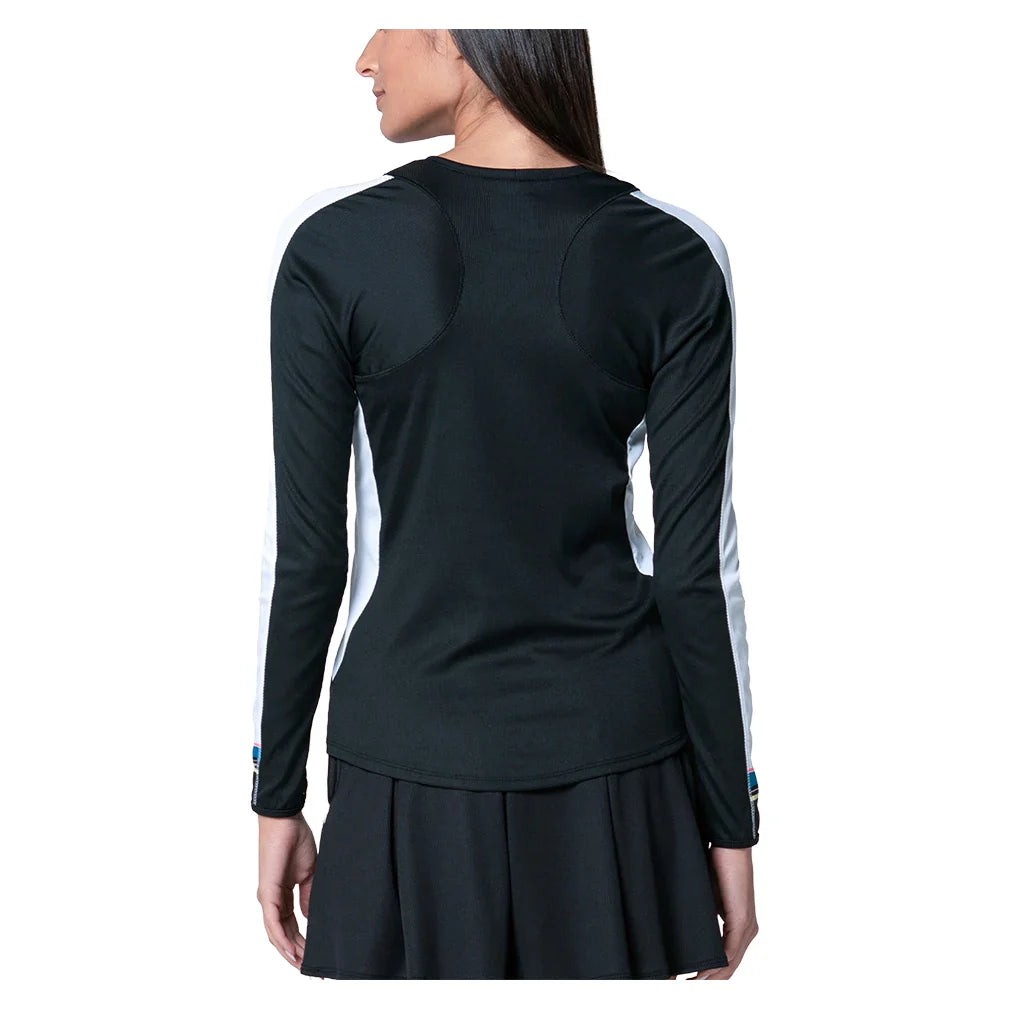 Women`s Stripe It Up Long Sleeve Tennis Top Black Apparel Lucky In Love