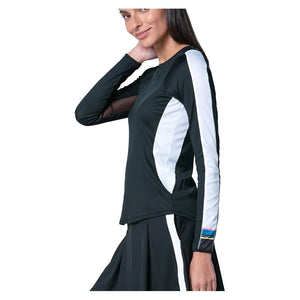 Women`s Stripe It Up Long Sleeve Tennis Top Black Apparel Lucky In Love