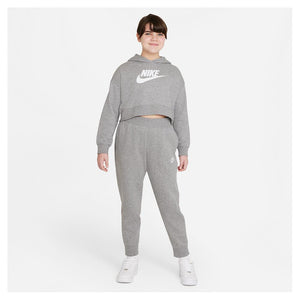 Girls' Sportswear Club French Terry Cropped Hoodie Carbon Heather and White Apparel Nike
