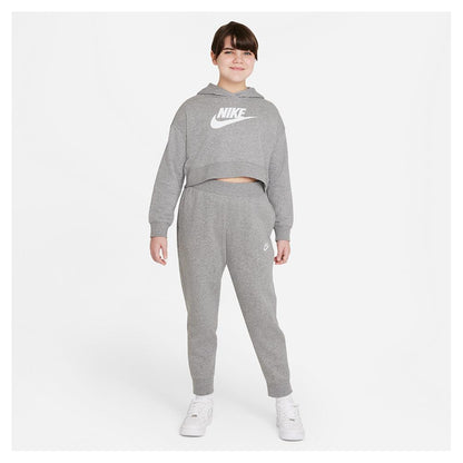 Girls' Sportswear Club French Terry Cropped Hoodie Carbon Heather and White Apparel Nike