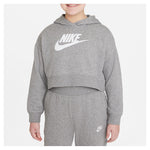 Girls' Sportswear Club French Terry Cropped Hoodie Carbon Heather and White Apparel Nike