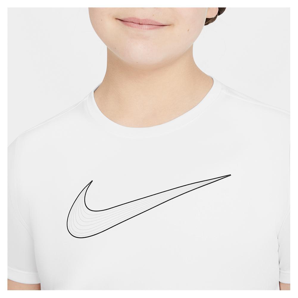 Girls' Dri-FIT One Short-Sleeve Training Top White and Black Apparel Nike