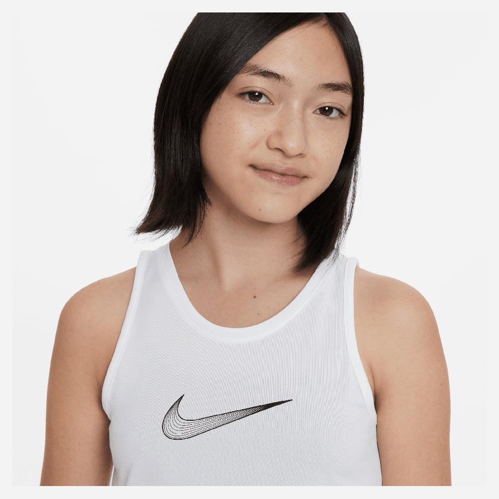Girls' Dri-FIT One Training Tank White and Black Apparel Nike