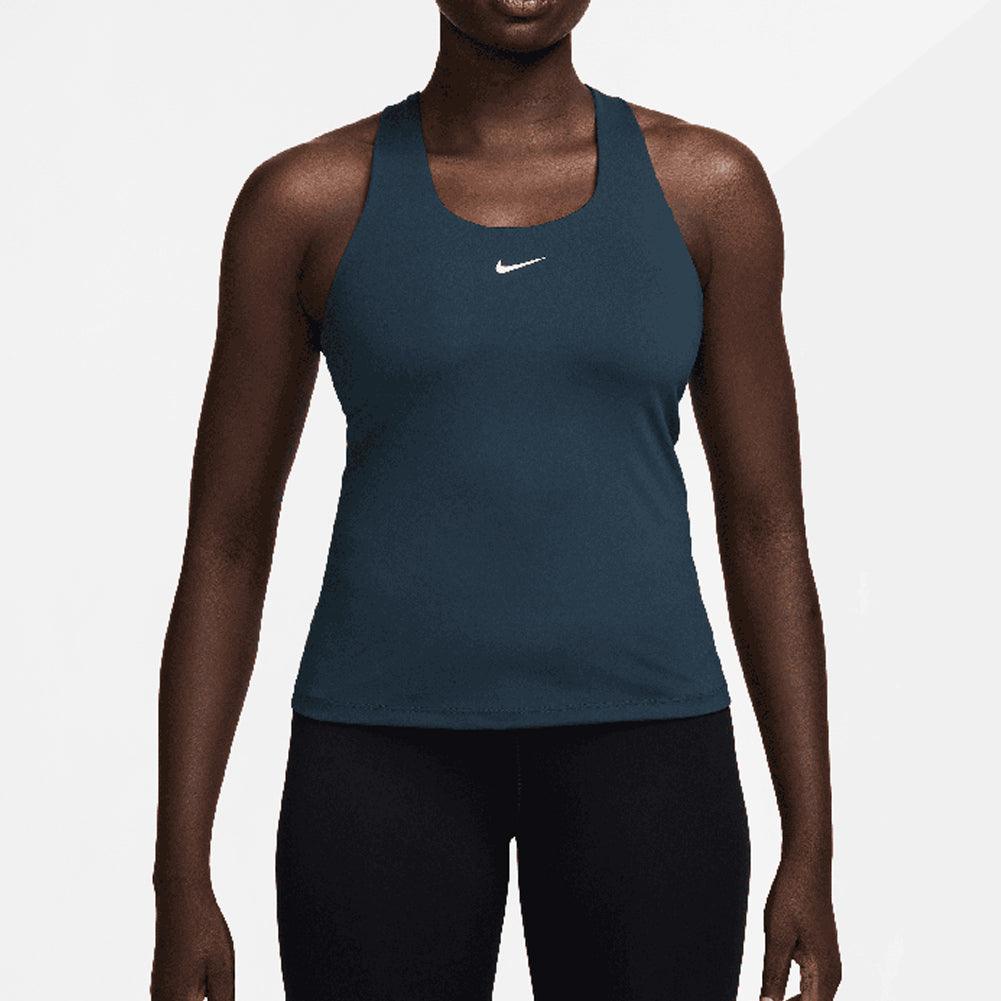 Women`s Swoosh Medium-Support Padded Sports Bra Tank Armory Navy and White Apparel Nike
