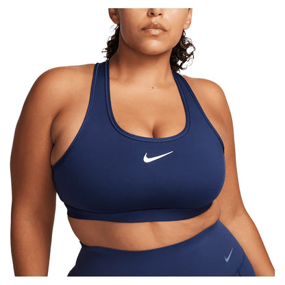 Women`s Swoosh Medium Support Padded Sports Bra Midnight Navy and White Apparel Nike
