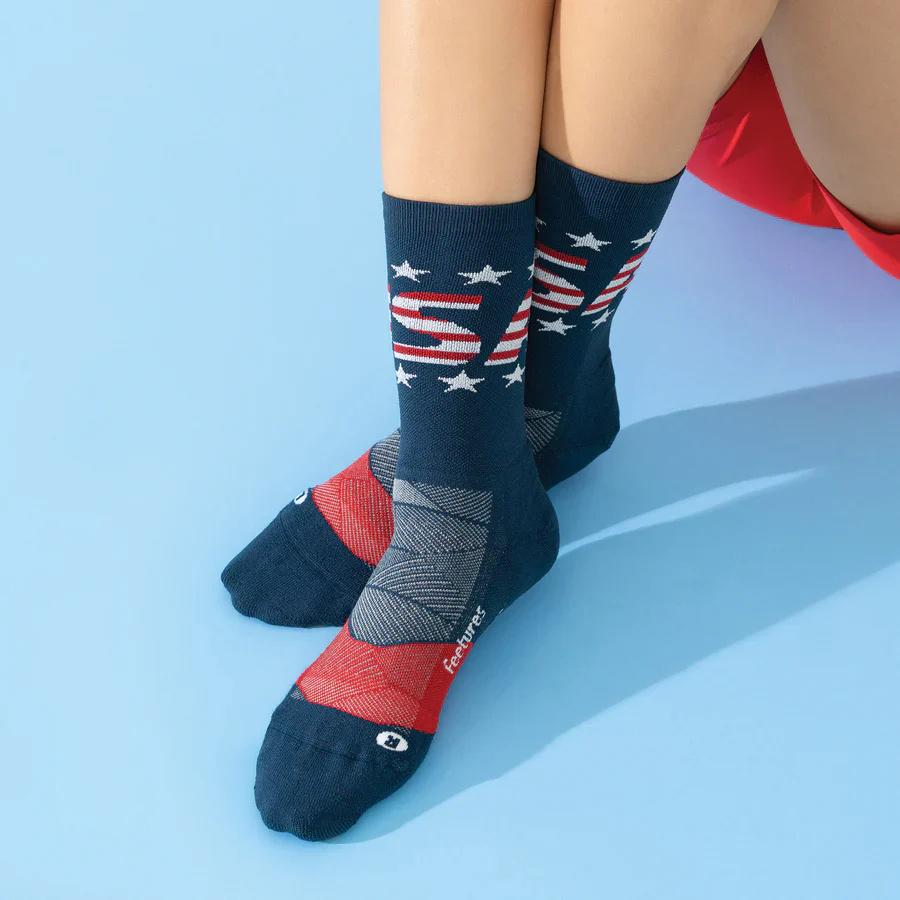 Elite Light Cushion Mini Crew Socks USA Navy Socks Feetures
