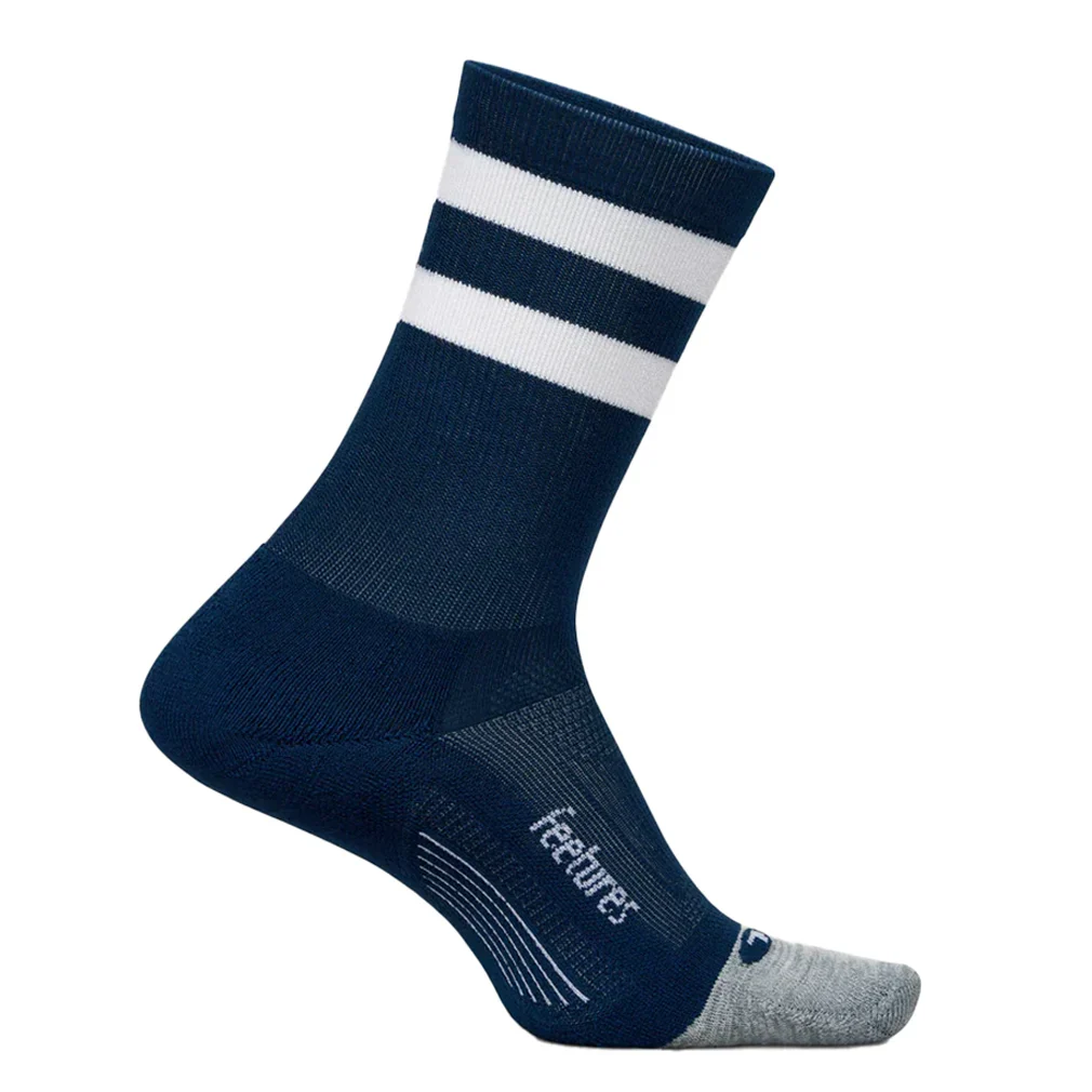 Elite Light Cushion Mini Crew Socks Navy High Top Stripe Socks Feetures