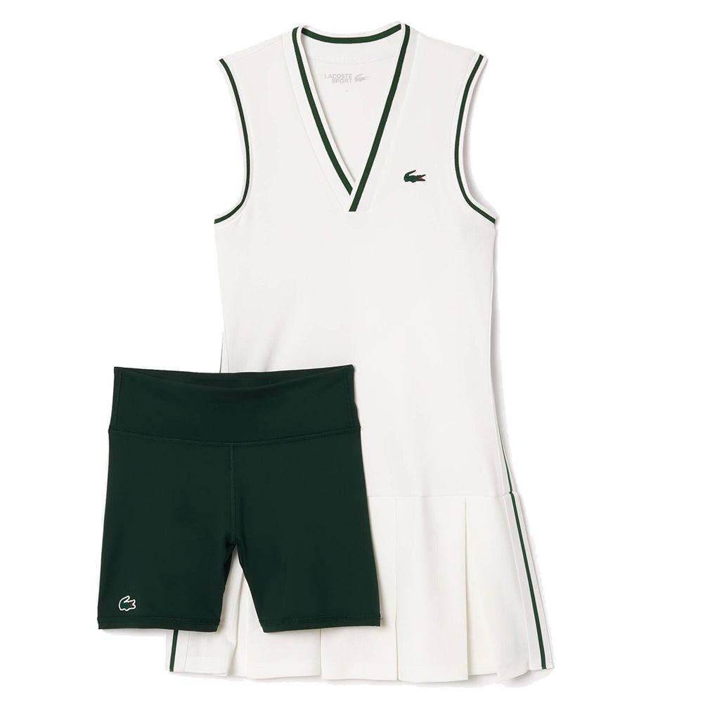 Women`s Tennis Dress with Removable Pique Shorts White and Sinople Apparel Lacoste