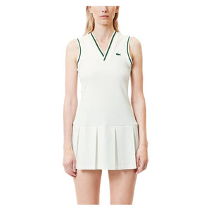 Women`s Tennis Dress with Removable Pique Shorts White and Sinople Apparel Lacoste