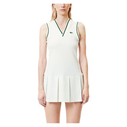 Women`s Tennis Dress with Removable Pique Shorts White and Sinople Apparel Lacoste