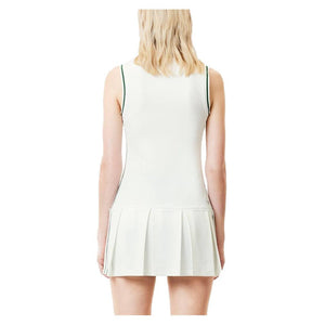 Women`s Tennis Dress with Removable Pique Shorts White and Sinople Apparel Lacoste