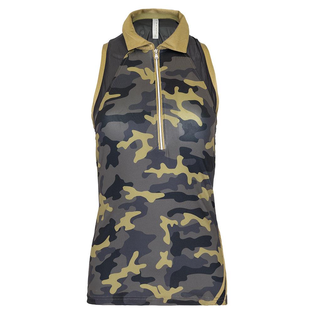 Women`s Neisha Classic Tennis Polo Tank Camo and Black Apparel Inphorm