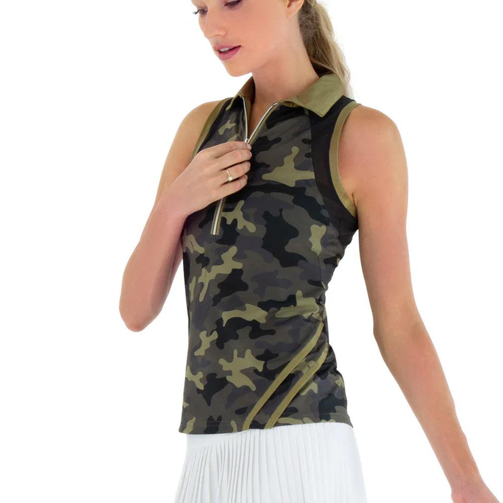 Women`s Neisha Classic Tennis Polo Tank Camo and Black Apparel Inphorm