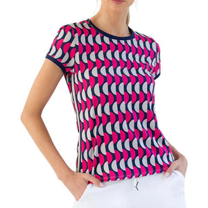 Women`s Harper Crew Neck Tennis Top Geo Print and Ink Apparel Inphorm