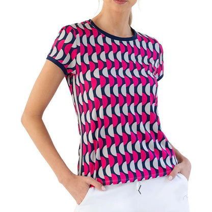 Women`s Harper Crew Neck Tennis Top Geo Print and Ink Apparel Inphorm