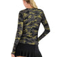 Women`s Parker Long Sleeve Tennis Top Camo and Golden Green Apparel Inphorm