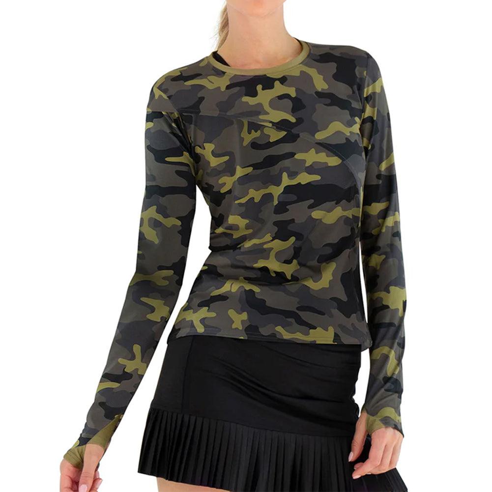 Women`s Parker Long Sleeve Tennis Top Camo and Golden Green Apparel Inphorm
