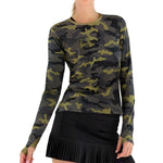 Women`s Parker Long Sleeve Tennis Top Camo and Golden Green Apparel Inphorm