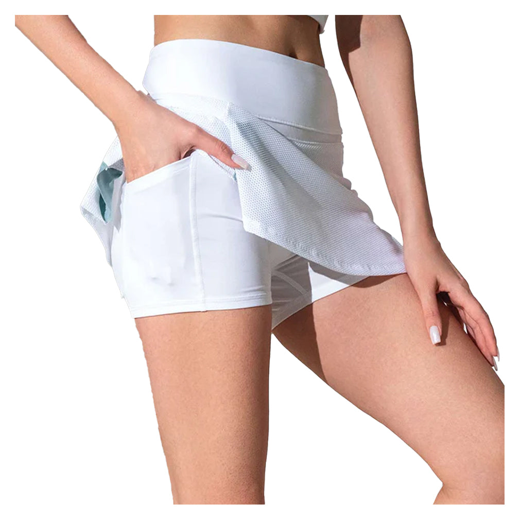 Women`s Anna 13.5 Inch Tennis Skort White and Veridian Apparel Inphorm