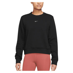 Women`s Dri-Fit One Crew-Neck French Terry Sweatshirt Black and Silver Check Apparel Nike