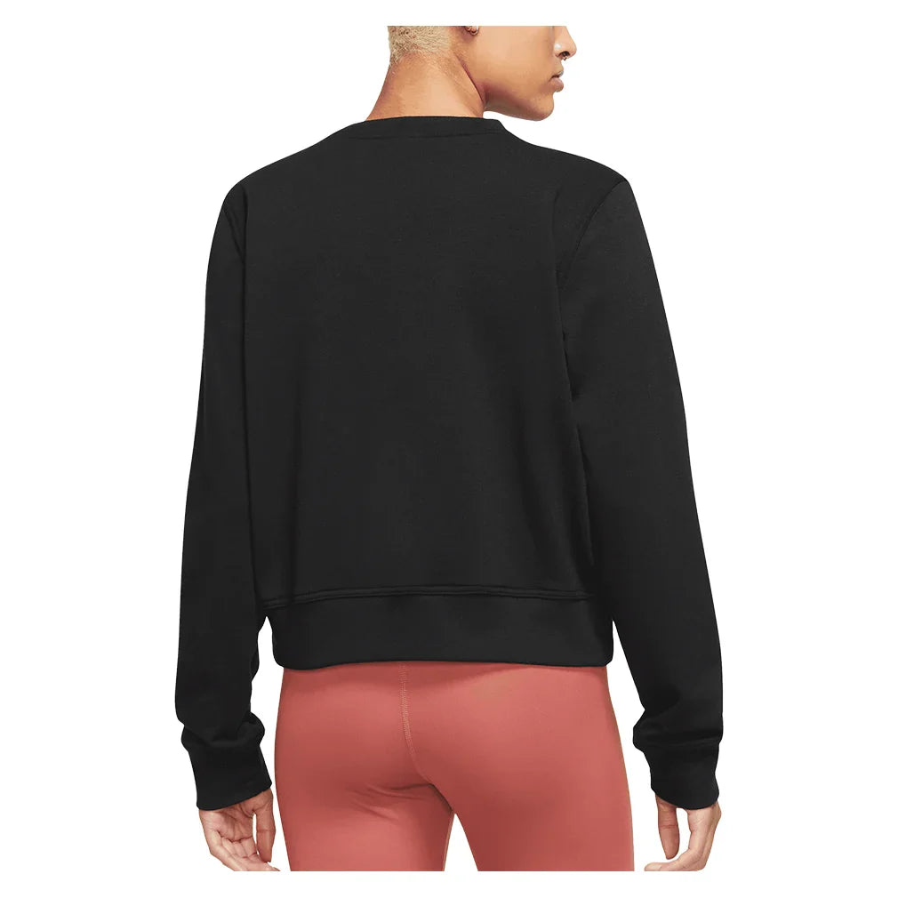 Women`s Dri-Fit One Crew-Neck French Terry Sweatshirt Black and Silver Check Apparel Nike