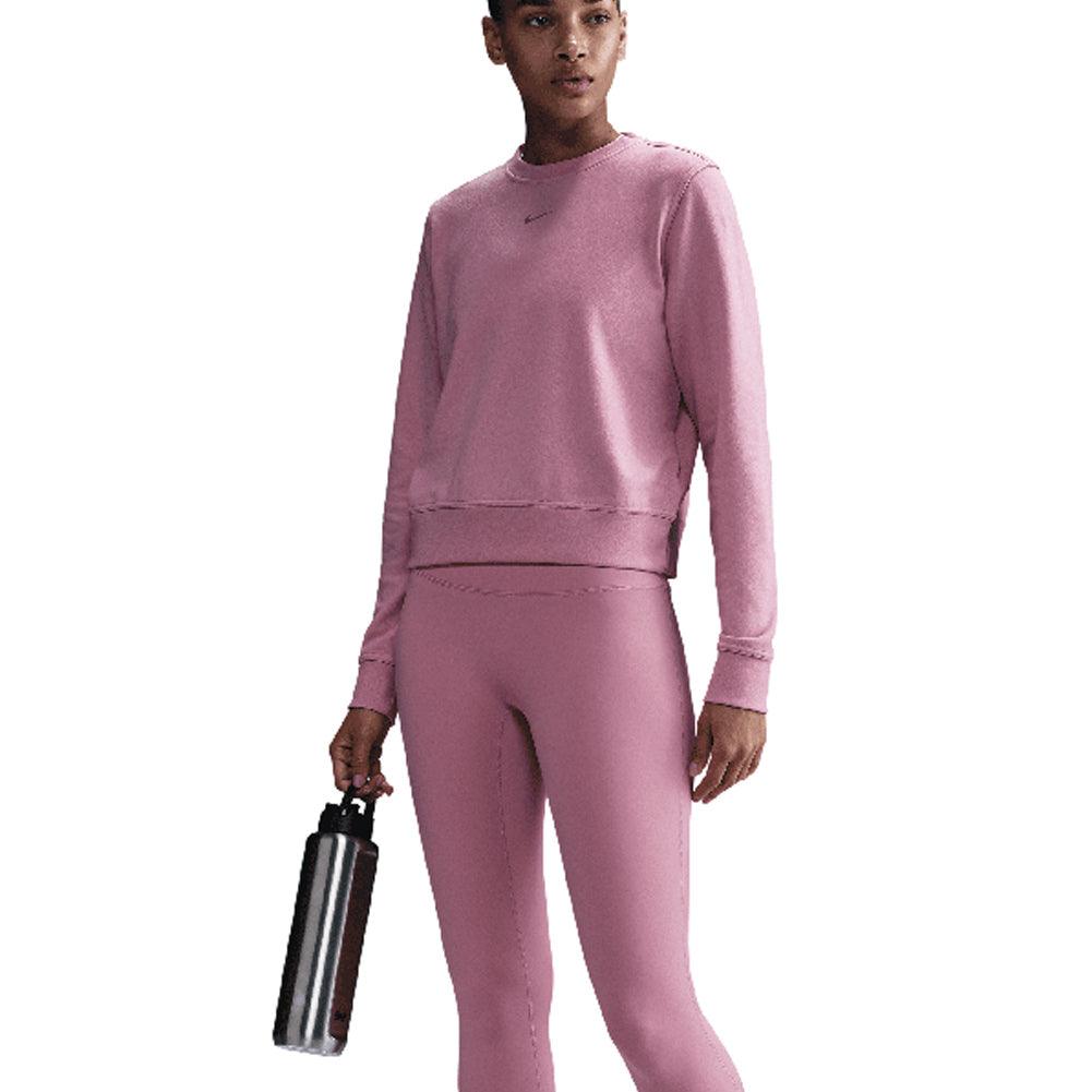 Women`s Dri-FIT One Crew-Neck French Terry Sweatshirt Elemental Pink and Black Apparel Nike