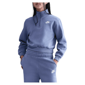 Girls' Sportswear Club Fleece 1/2-Zip Long-Sleeve Top World Indigo and White Apparel Nike