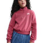 Girls' Sportswear Club Fleece 1/2-Zip Long-Sleeve Top Sweet Beet and White Apparel Nike