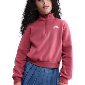 Girls' Sportswear Club Fleece 1/2-Zip Long-Sleeve Top Sweet Beet and White Apparel Nike