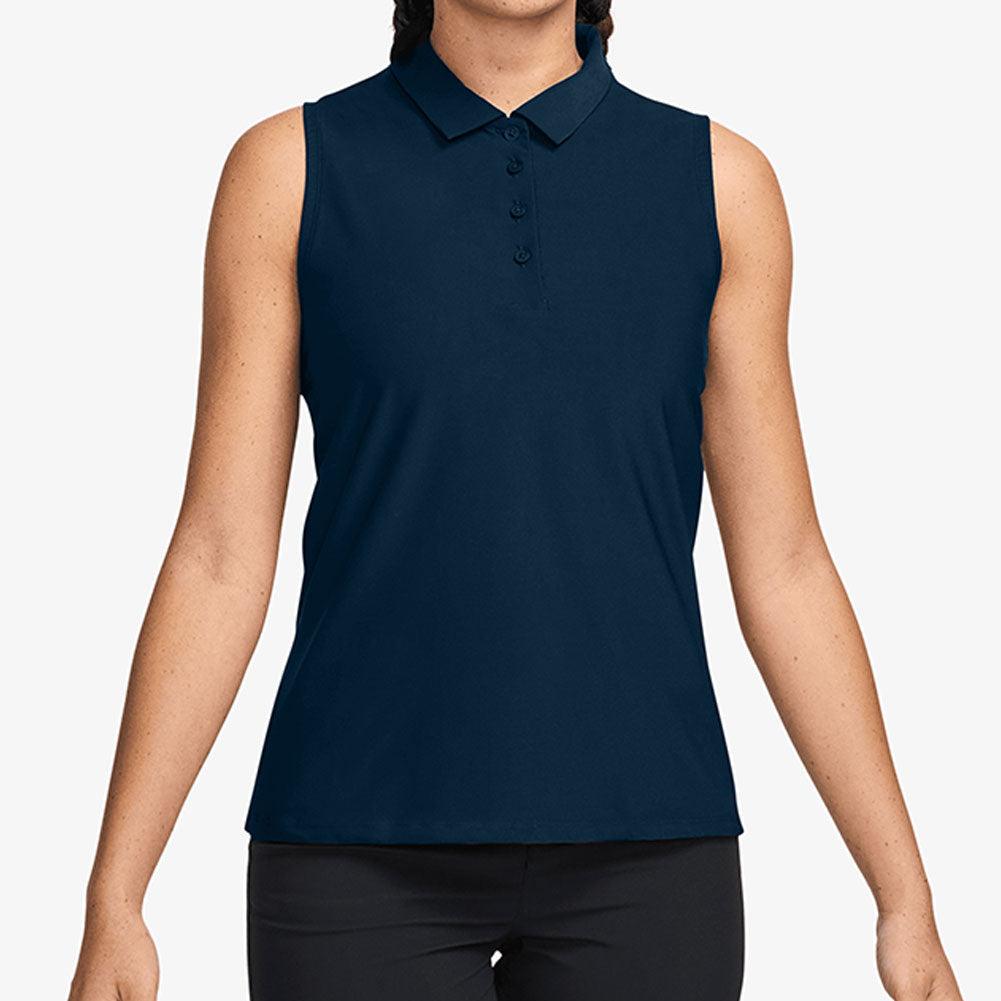 Women`s Dri-Fit Victory Sleeveless Tennis Polo Armory Navy and White Apparel Nike