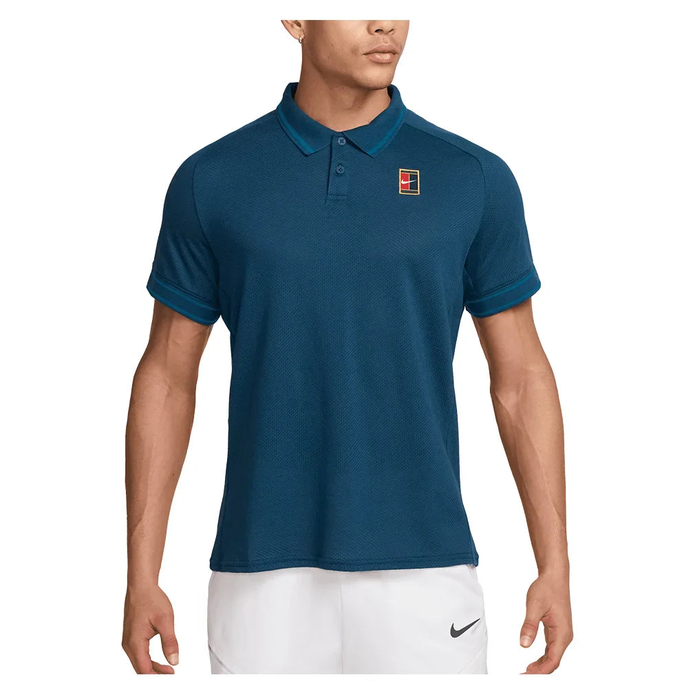 Men`s Court Heritage Tennis Polo Blue Force and Green Abyss Apparel Nike