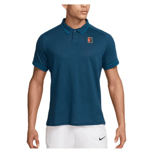Men`s Court Heritage Tennis Polo Blue Force and Green Abyss Apparel Nike