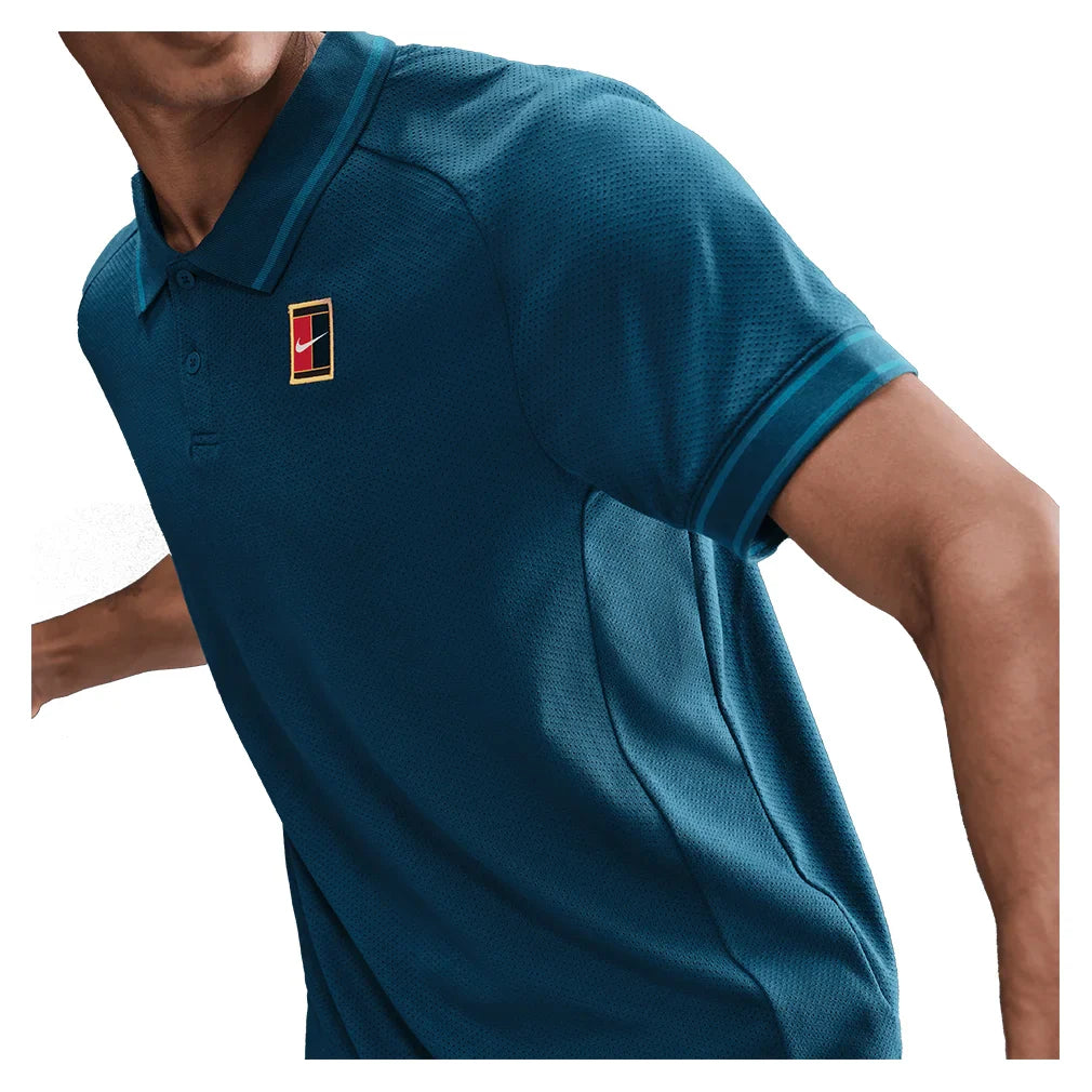 Men`s Court Heritage Tennis Polo Blue Force and Green Abyss Apparel Nike
