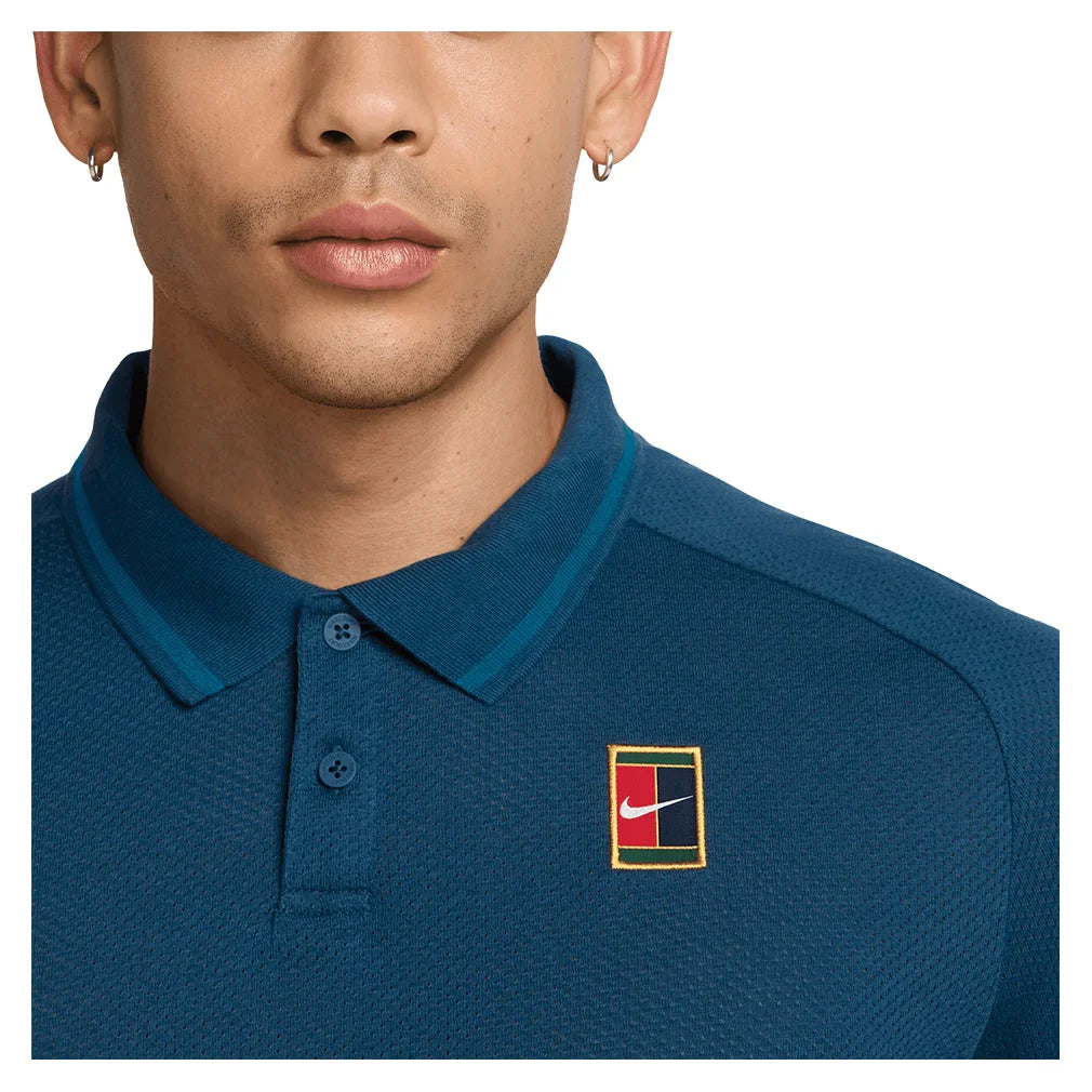 Men`s Court Heritage Tennis Polo Blue Force and Green Abyss Apparel Nike