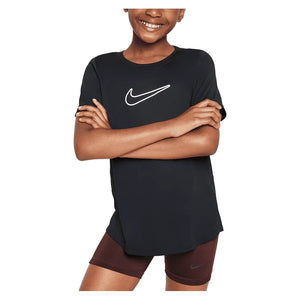 Girls` Dri-FIT One Short Sleeve Training Top Black and White Apparel Nike