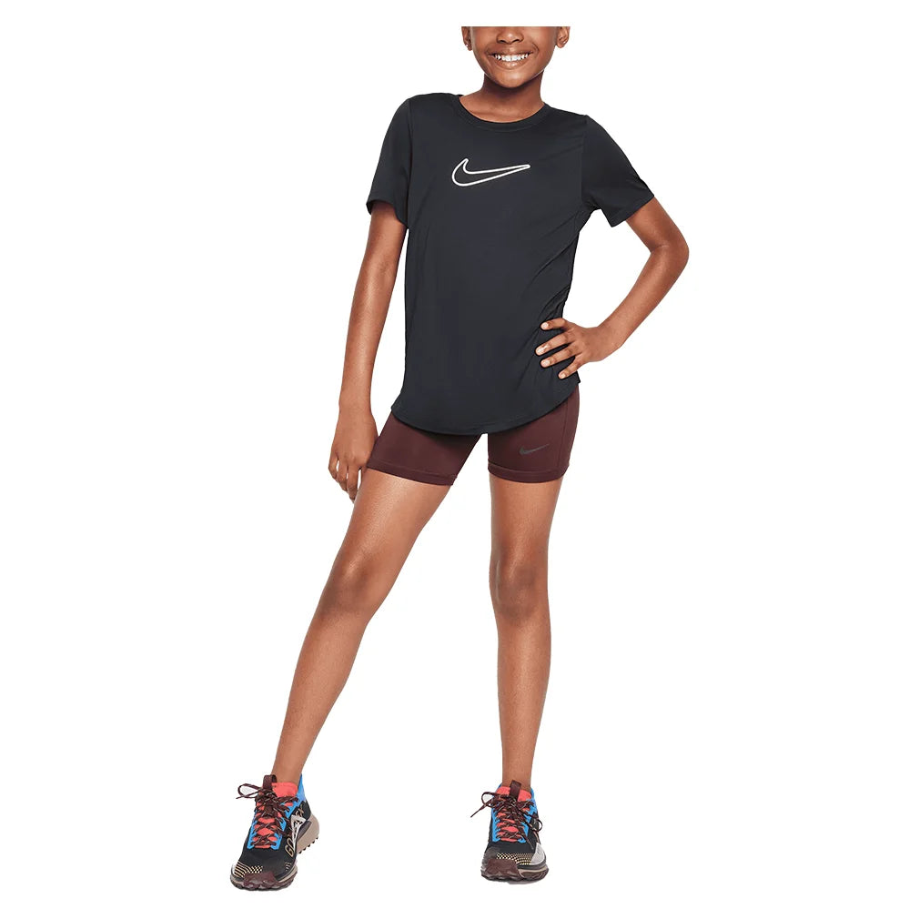 Girls` Dri-FIT One Short Sleeve Training Top Black and White Apparel Nike